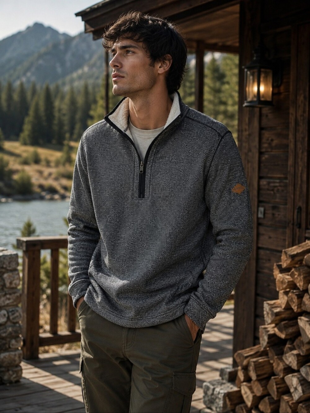 Orvis Men’s XL Sherpa Lined Quarter Zip Pullover Gray Fleece Outdoor Gorpcore